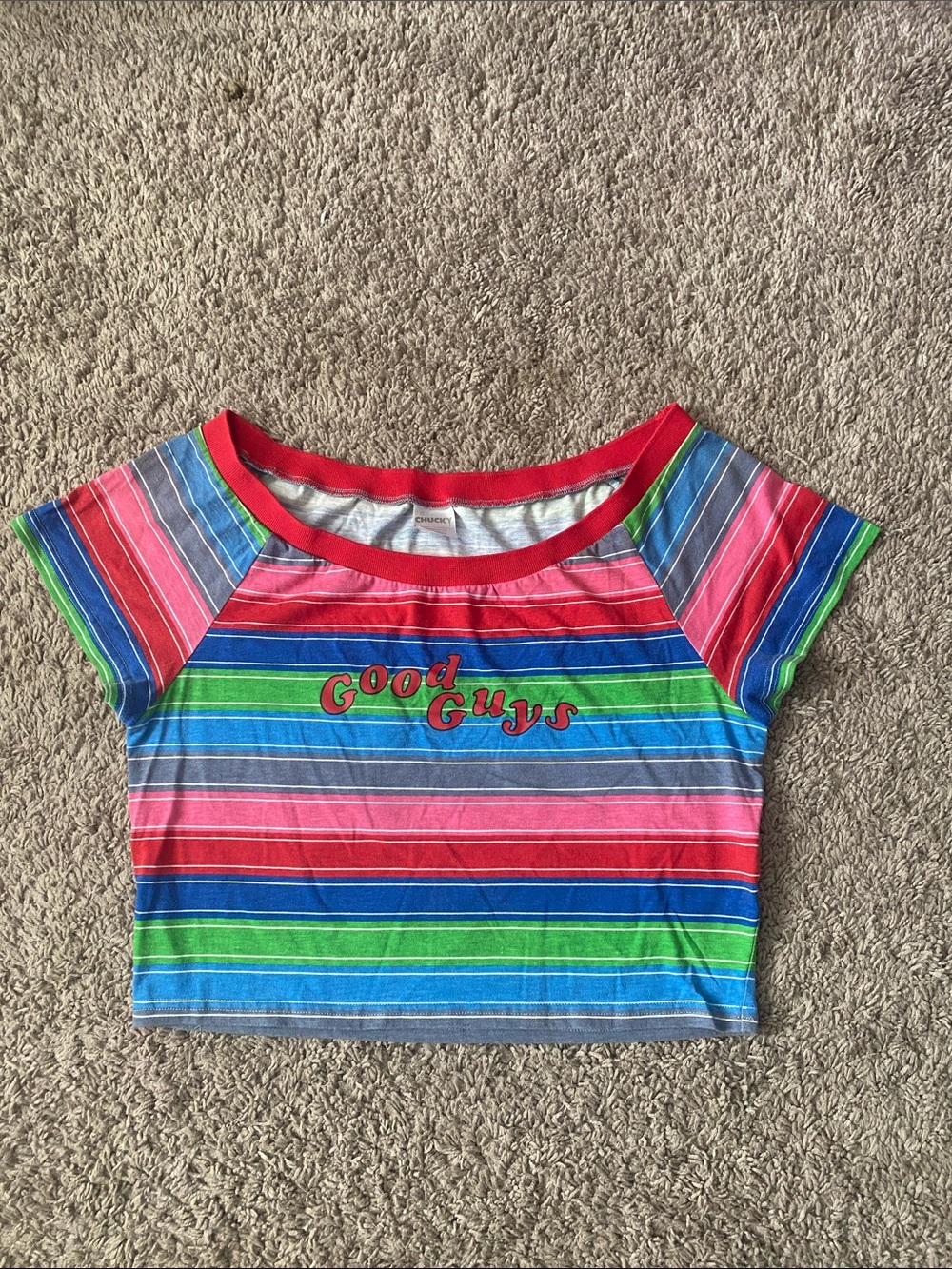 Chucky Multi-Color Striped 'Good Guys' Crop Top size Large